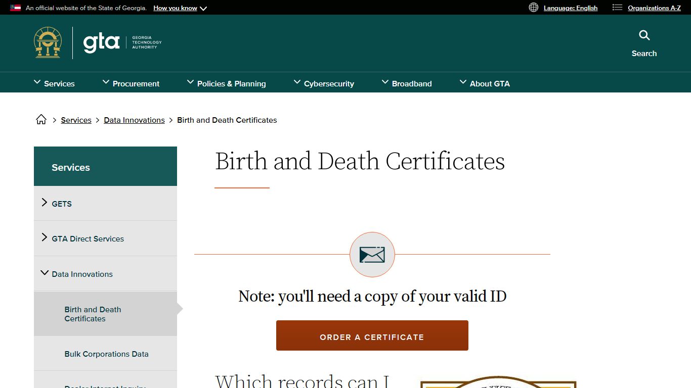 Birth and Death Certificates | Georgia Technology Authority